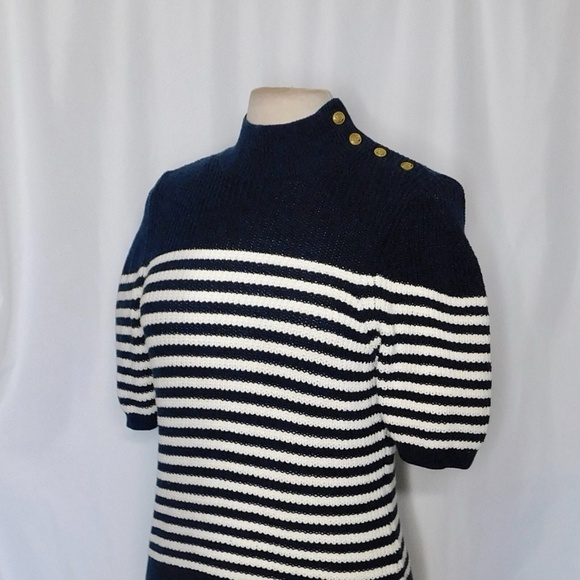 Anthropologie MAEVE Puff-Sleeves Sweater Tee Sailor Stripe Nautical Medium - Picture 8 of 15